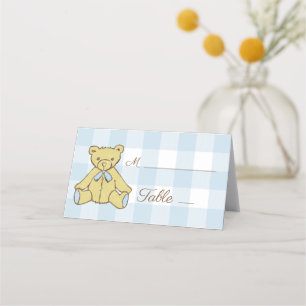 Carte De Placement Baby shower Garçon Ours Bleu Blanc Plaid