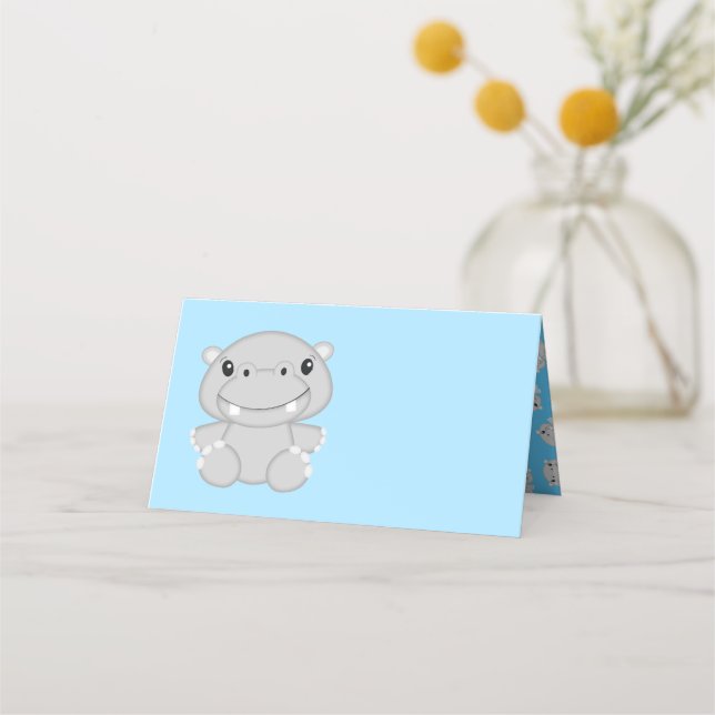 Carte De Placement Baby shower Hippo bleu (Devant)
