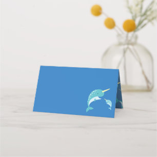 Carte De Placement Baby shower Narwhal Blue Boy Whale