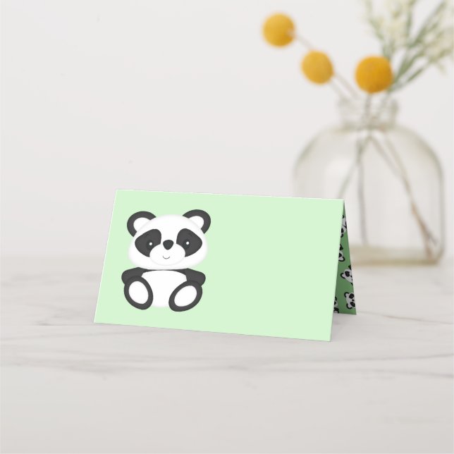 Carte De Placement Baby shower Ours Panda Vert (Devant)