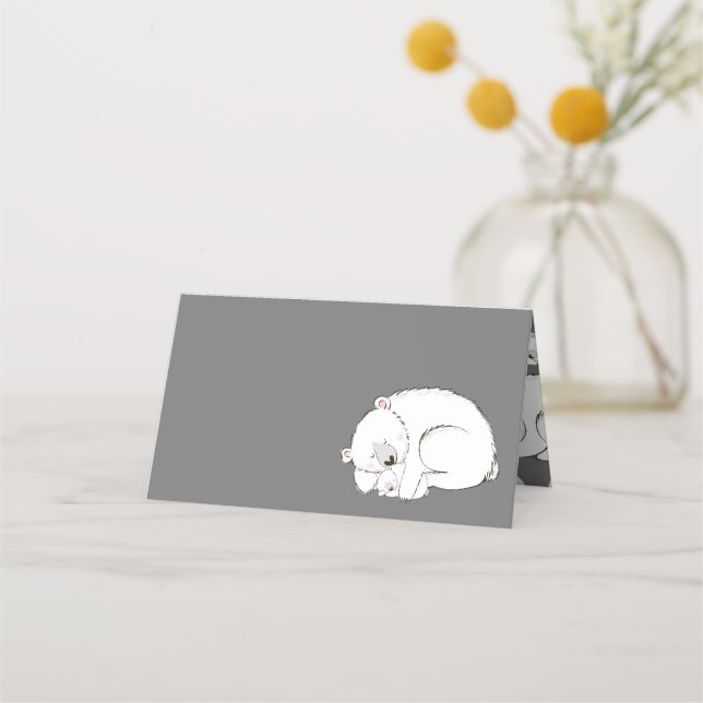 Carte De Placement Baby shower Ours polaire Hiver gris Sexe Neutre (Devant)
