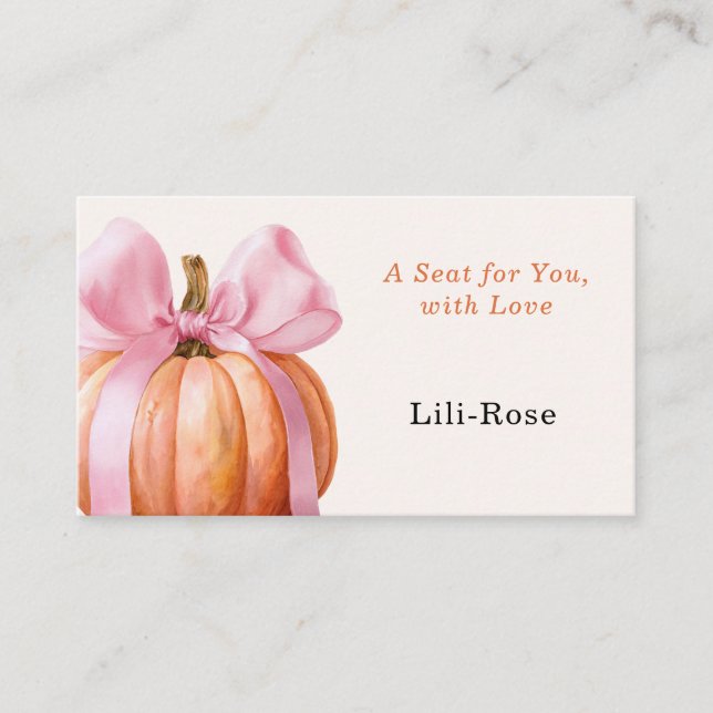 Carte De Placement Baby Shower Petite Citrouille – Rose Automne  (Devant)