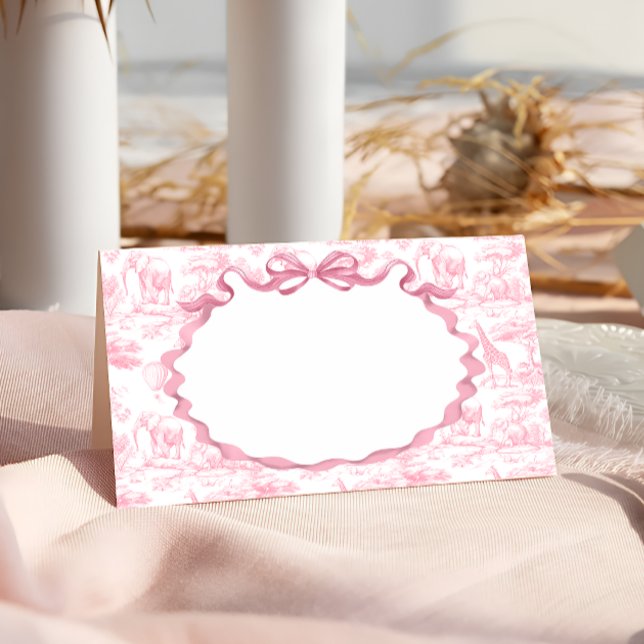 Carte De Placement Baby shower Safari Animal Rose Toile de Jouy (Créateur téléchargé)