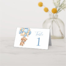 Baby shower Teddy Bear Balloon Blue Place Card