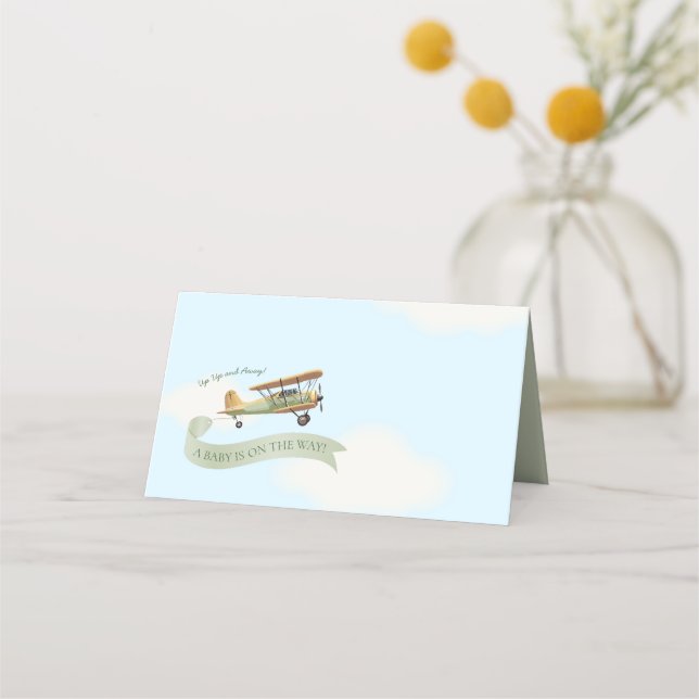 Carte De Placement Baby shower Vintage de l'avion (Devant)