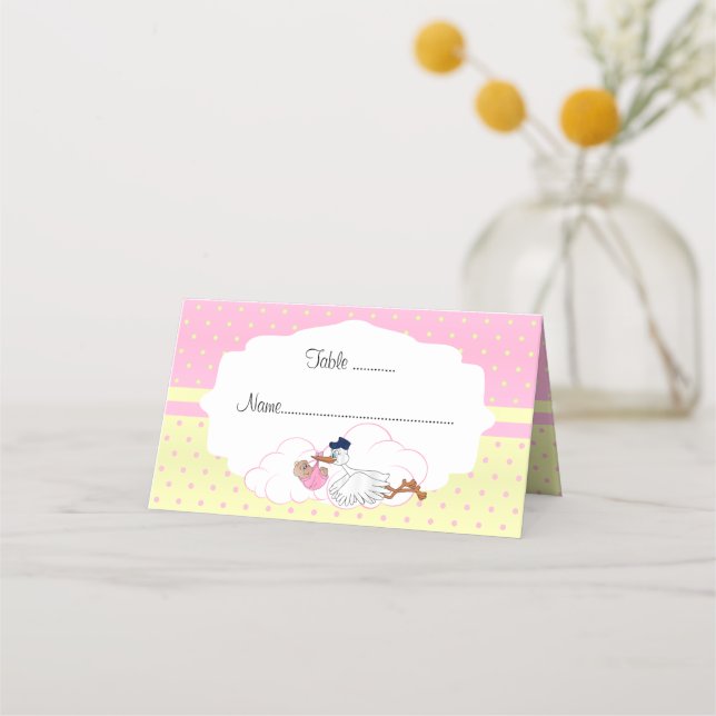Carte De Placement Baby Stork Baby Girl Baby shower (Devant)