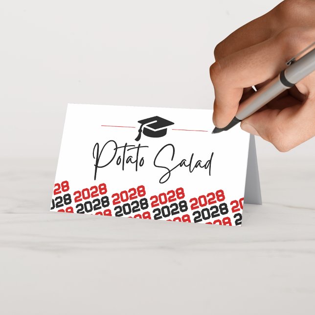 Carte De Placement Bac de graduation noir rouge Étiquette pliant, nou (Red and Black Folding Tends for Food or Drink Label Card or Table Place Cards)