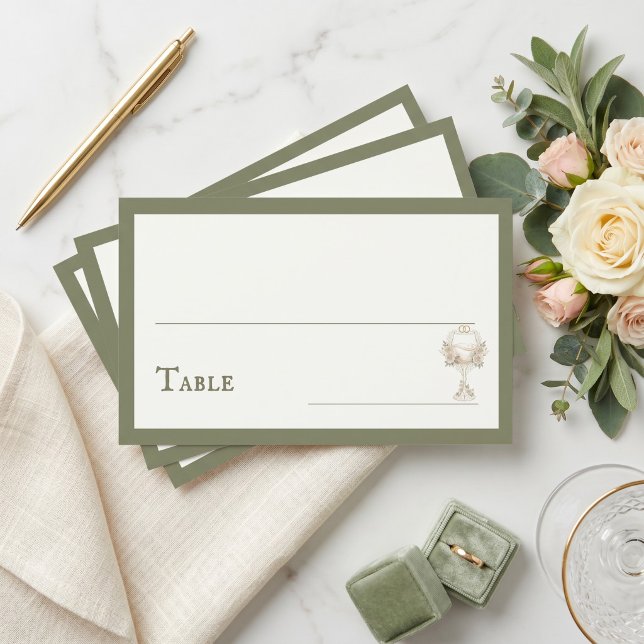 Carte De Placement Bagues de mariage florales vertes Table romantique (Créateur téléchargé)