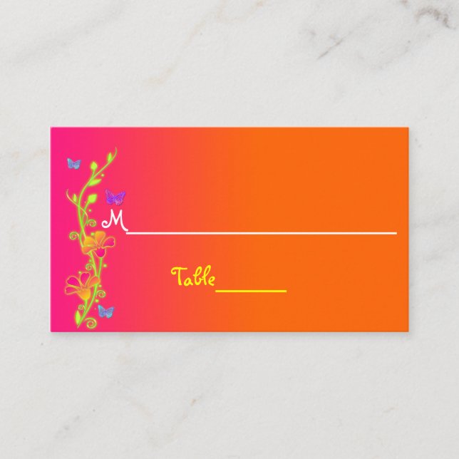 Carte De Placement Balise Neon Floral, Papillons Place Card & Favoris (Devant)
