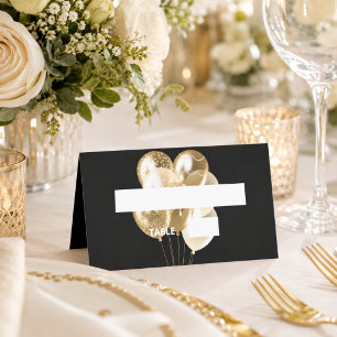 Carte De Placement Ballons noir or nom pour fête d'anniversaire