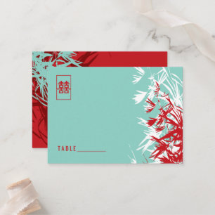 Carte De Placement Bambou Rouge et Turquoise Feuille Zen Asiatique Ma