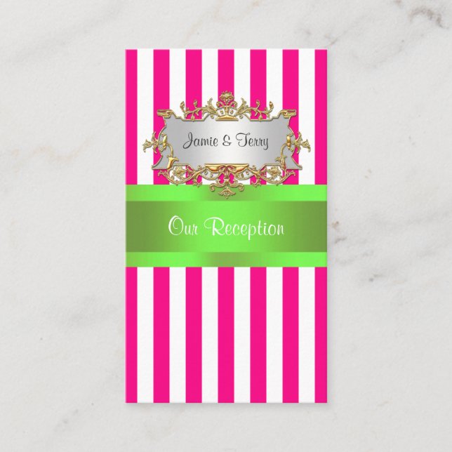 Carte De Placement Bande blanche rose, ruban vert citron (Devant)