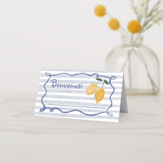 Carte De Placement Bandes de citron garçons aquarelle nom (Devant)