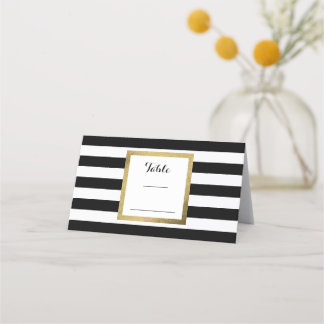 Carte De Placement Bandes noires et blanches avec table Mariage Gold