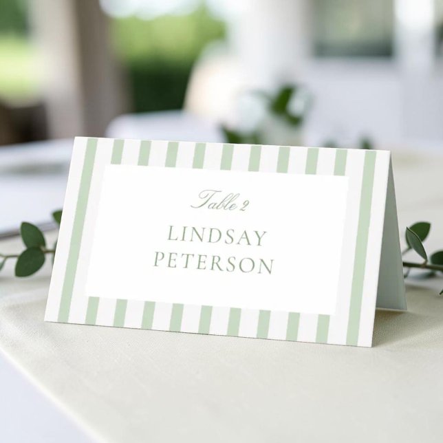 Carte De Placement Bandes Vert Sauge Mariage Classique (Créateur téléchargé)