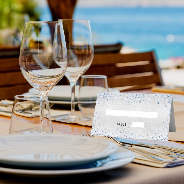 Carte De Placement Baptême bleu argent parties scintillant scintille  (Créateur téléchargé)