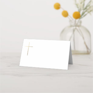 Carte De Placement Baptême Calligraphié Élégant avec Croix