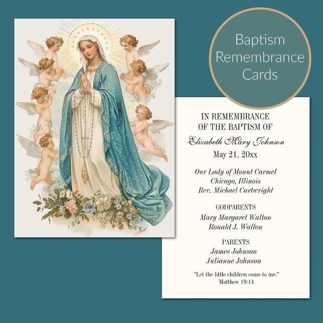 Carte De Placement Baptême catholique Mère religieuse Marie et Anges (Créateur téléchargé)