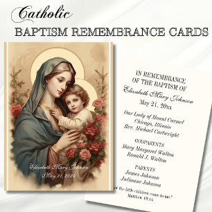 Carte De Placement Baptême catholique Mère religieuse Marie et Jésus