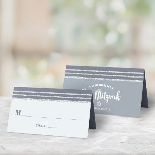 Carte De Placement Bar Mitzvah gris argent Tallit grand caractères gr