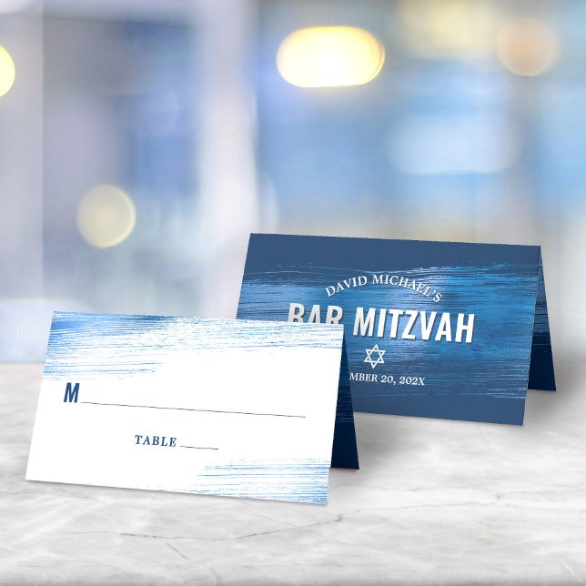 Carte De Placement Bar Mitzvah Marine Typographie Blue Foil Bold Mode (Créateur téléchargé)