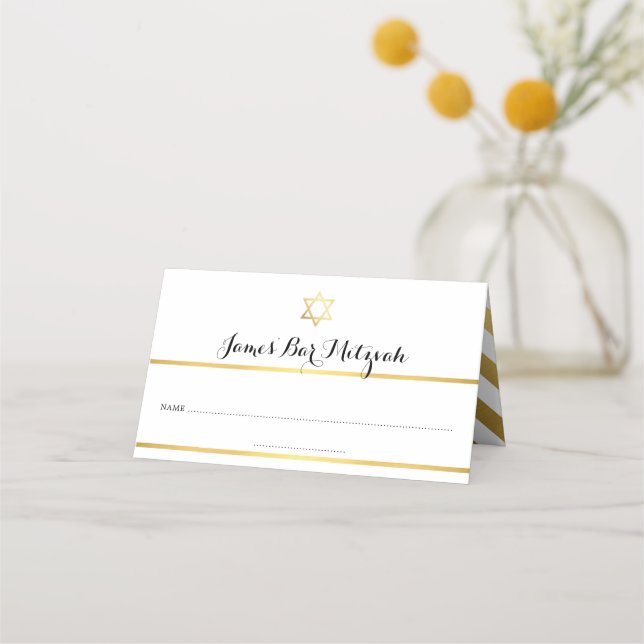 Carte De Placement BAR MITZVAH moderne design simple or foil star (Devant)