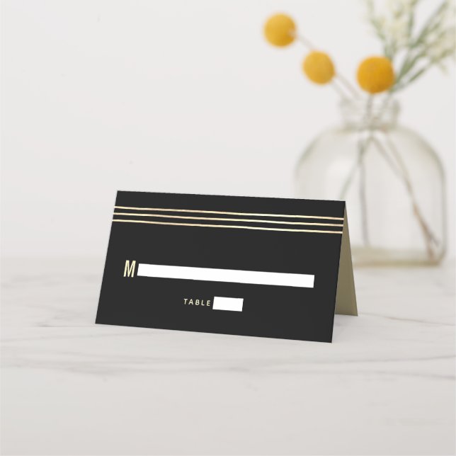 Carte De Placement Bar Mitzvah Noir Or Foil Tallit Écriture Moderne (Devant)