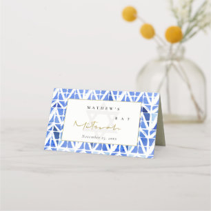 CARTE DE PLACEMENT BAT MITZVAH BAR CHEVRON BLEU INDIGO WATERCOLOR