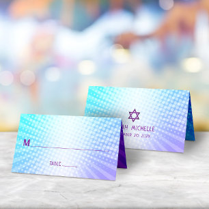 Carte De Placement Bat mitzvah Bold Boho Retro Blue Purple Gradient