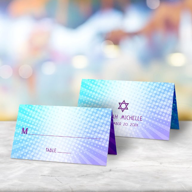 Carte De Placement Bat mitzvah Bold Boho Retro Blue Purple Gradient (Créateur téléchargé)