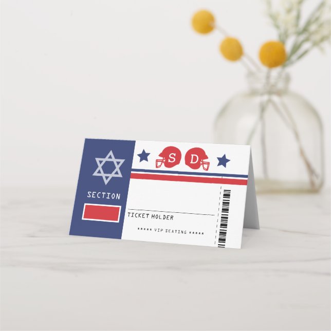 Carte De Placement Bat mitzvah de billet Red Blue Football Siège (Devant)