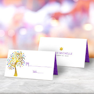 Carte De Placement Bat mitzvah Moderne Purple Gold Foil Arbre de vie