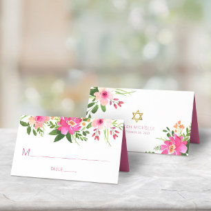 Carte De Placement Bat mitzvah moderne rose floral Aquarelle  élégant