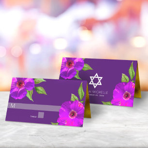 Carte De Placement Bat mitzvah violet gras Aquarelle Florale moderne