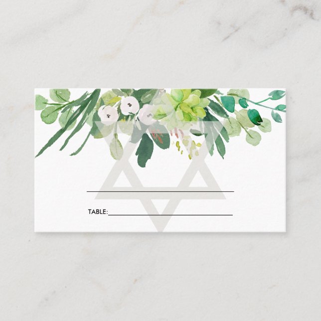 CARTE DE PLACEMENT BAT MITZVAH WREATSTAR BAR GREEN GOLD FOLIAGE (Devant)