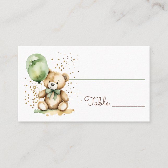 Carte De Placement Bearly wait teddy baby shower vert (Devant)