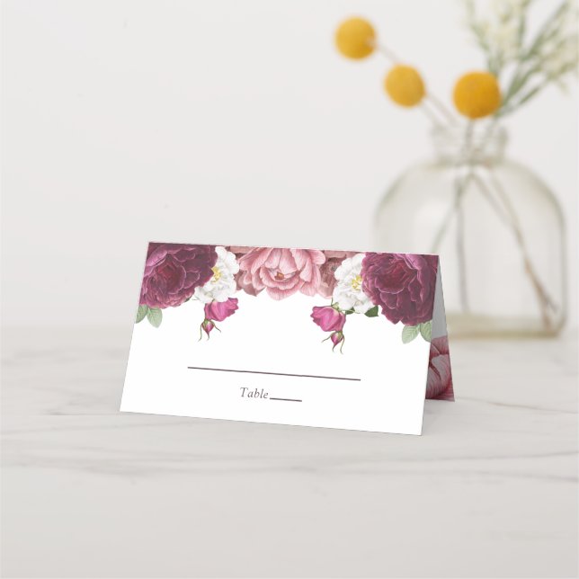 Carte De Placement Beau Mariage Floral Bourgogne (Devant)