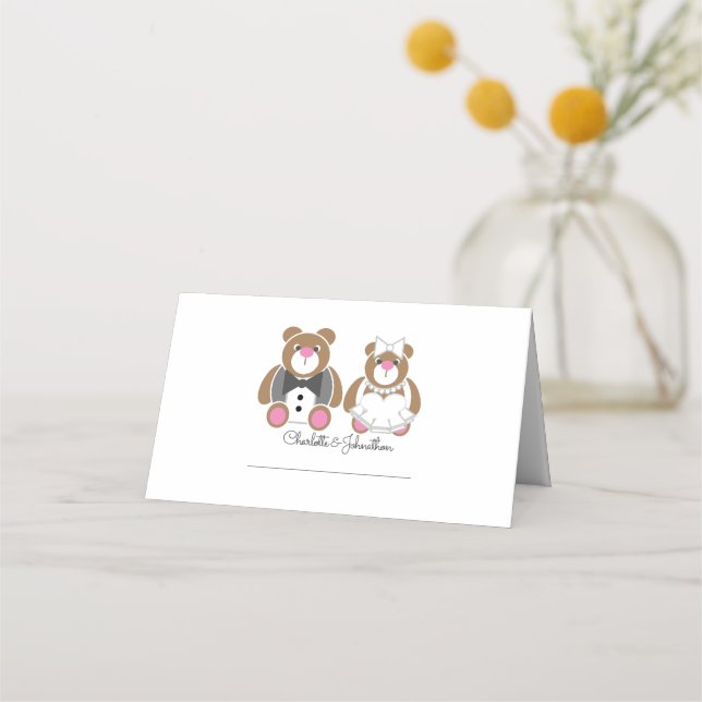 Carte De Placement Beau ours en peluche blanc mariage (Devant)