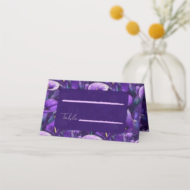 Carte De Placement Beaux lis calla violets Jardin Campagne  (Devant)