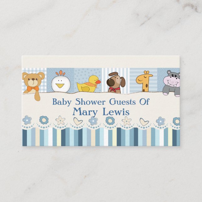 Carte De Placement Bébé Animaux & Stripes Baby shower bleu (Devant)
