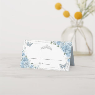 Carte De Placement Bébé Bleu Floral Papillons Quinceañera Anniversair