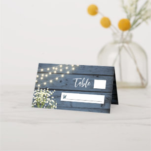 Carte De Placement Bébé souffle & String Lumières Mariage en bois ble