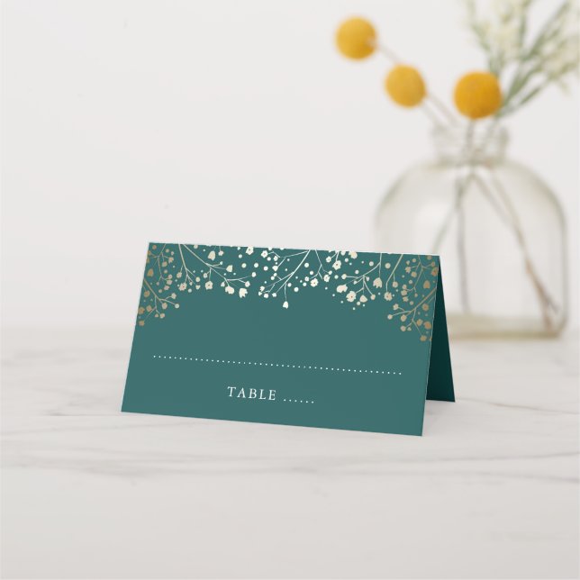 Carte De Placement Bébé souffle Turquoise et Mariage d'or (Devant)