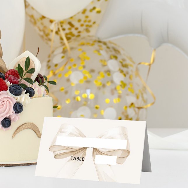 Carte De Placement Beige Cream Bow Ivory Place Cards | Elegant Folded (Créateur téléchargé)