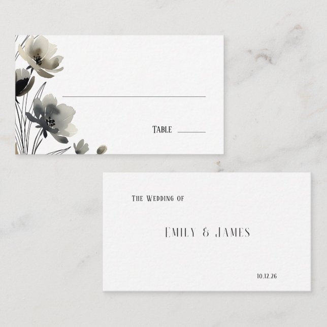 Carte De Placement Beige Neutral Floral Wedding (Devant / Derrière)