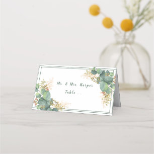 Carte De Placement Belle aquarelle Eucalyptu Gold Filigree