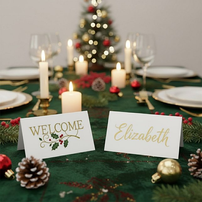 Carte De Placement Bienvenue invité de Noël houx  (Créateur téléchargé)
