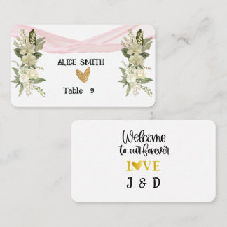 Carte De Placement Bienvenue Pink Ribbon et Rose blanche