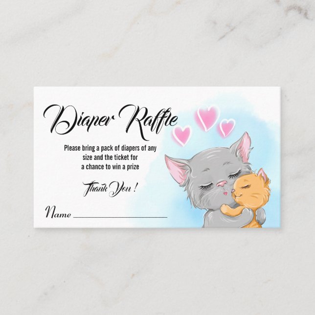 Carte De Placement Billet Baby shower Bleu Chat Déchets Raffin activi (Devant)