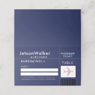 Carte De Placement Billet d'avion rose bleu marine Invité Siège